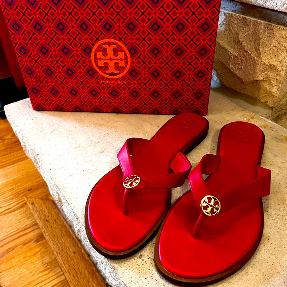 Tory Burch red sandals. Like new- worn one time! Leather.